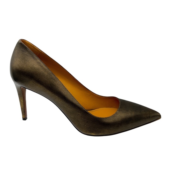 RALPH LAUREN COLLECTION BRONZE METALLIC LEATHER PUMPS - Picture 2 of 10